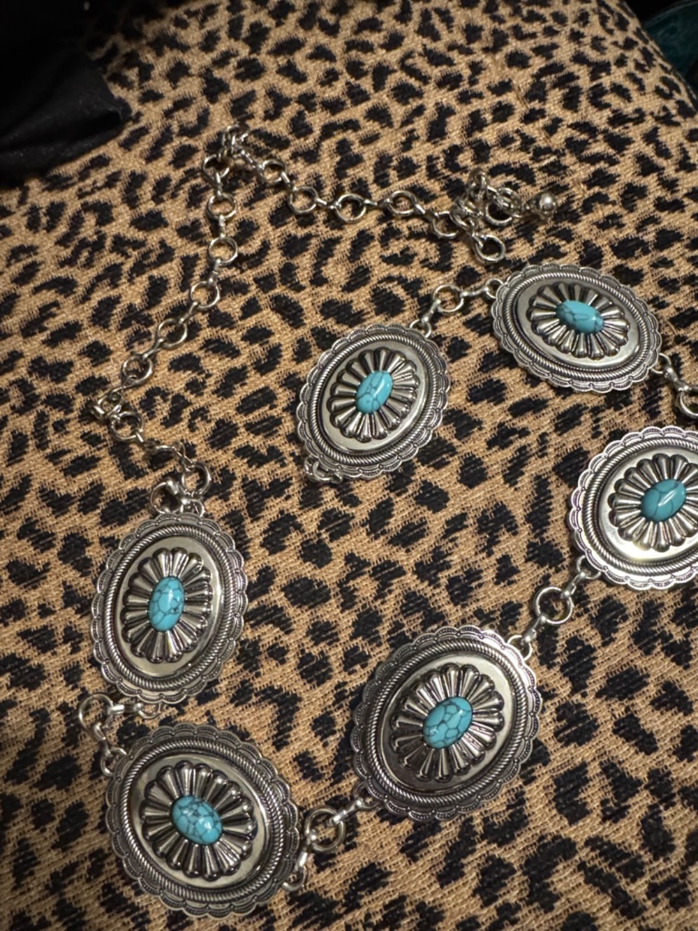 Silver-Tone Turquoise Oval Concho belt - Women Jewelry